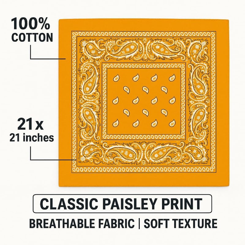 SUNRIBE 3 Pack Paisley Bandanas – 100% Cotton Square 21x21 Head Wrap, Headband, Face Cover, Neck Scarf for Men & Women - Image 4